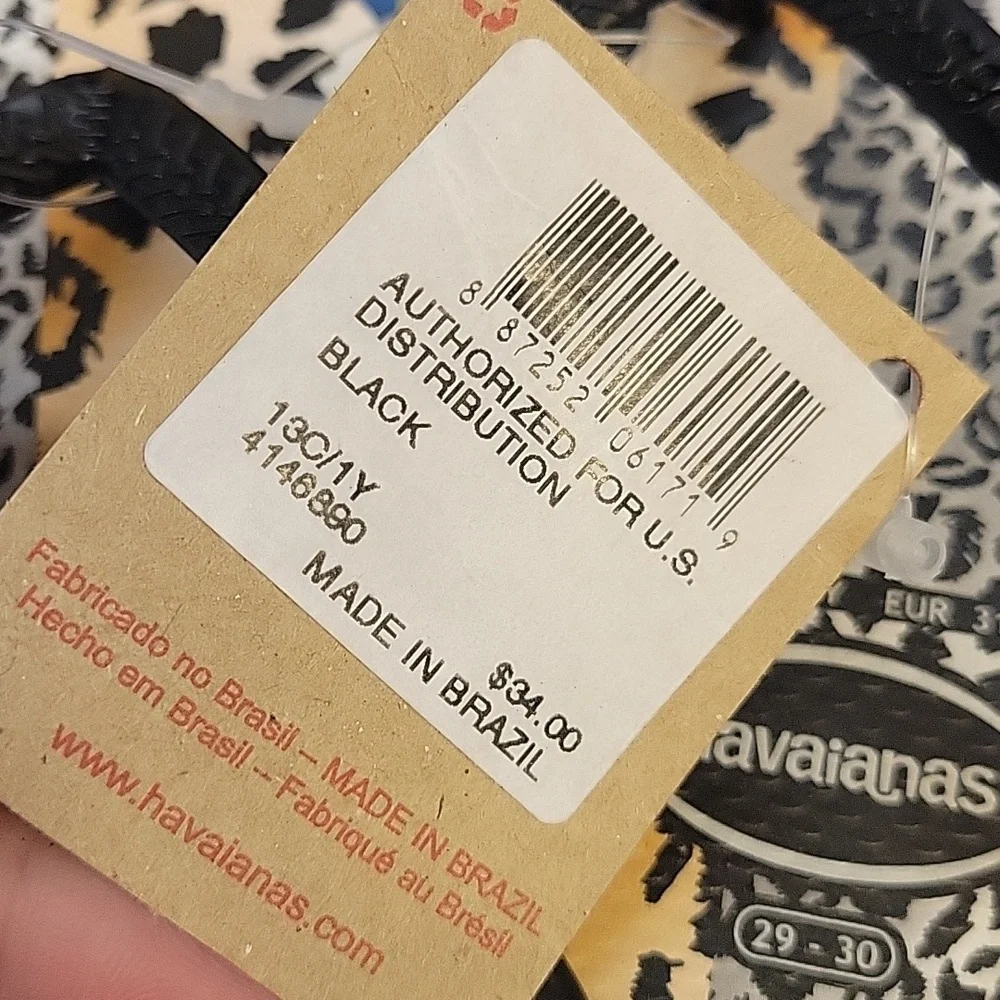 Havaianas Animal Print Flip Flops with Black Straps 13C/1Y New